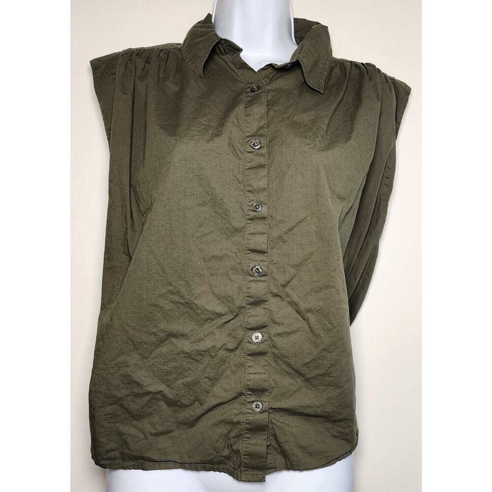 Levi’s Olive Green Sleeveless Button Up Blouse XL Cotton Casual Top